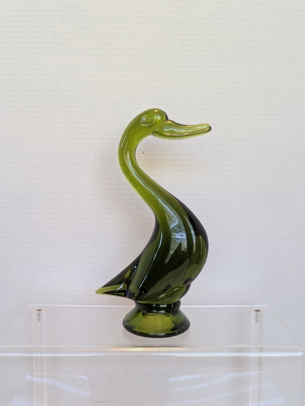 Vintage Viking Art Glass Epic Duck Figurine In Avocado Green 9.5" MCM
